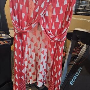 Sequin Hearts Pink and White Geometric Sweater